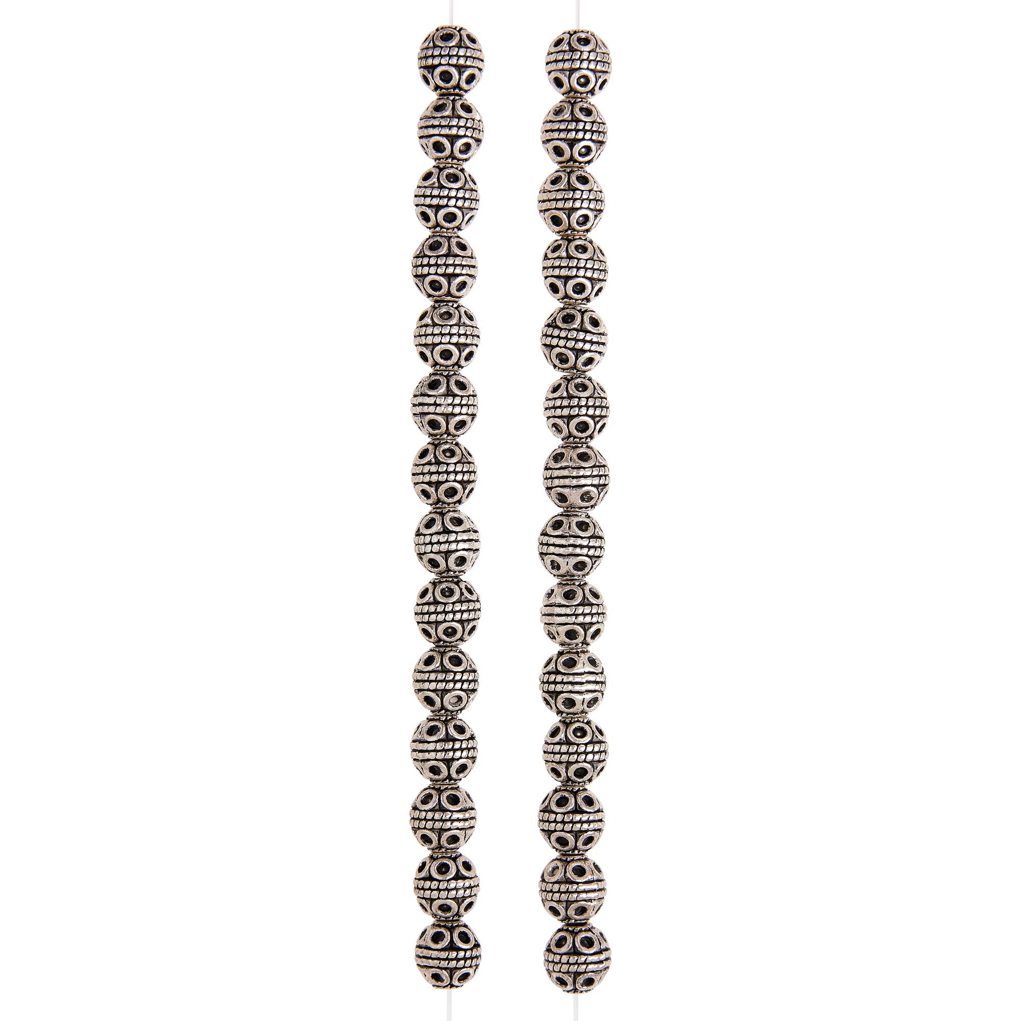 Silver Plated Carved Round Beads, 8mm by Bead Landing™